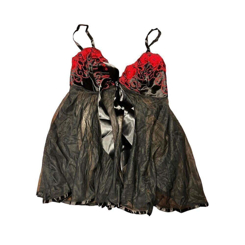 Fredricks of Hollywood Y2K lingerie sexy sheer babydoll black red boudoir small